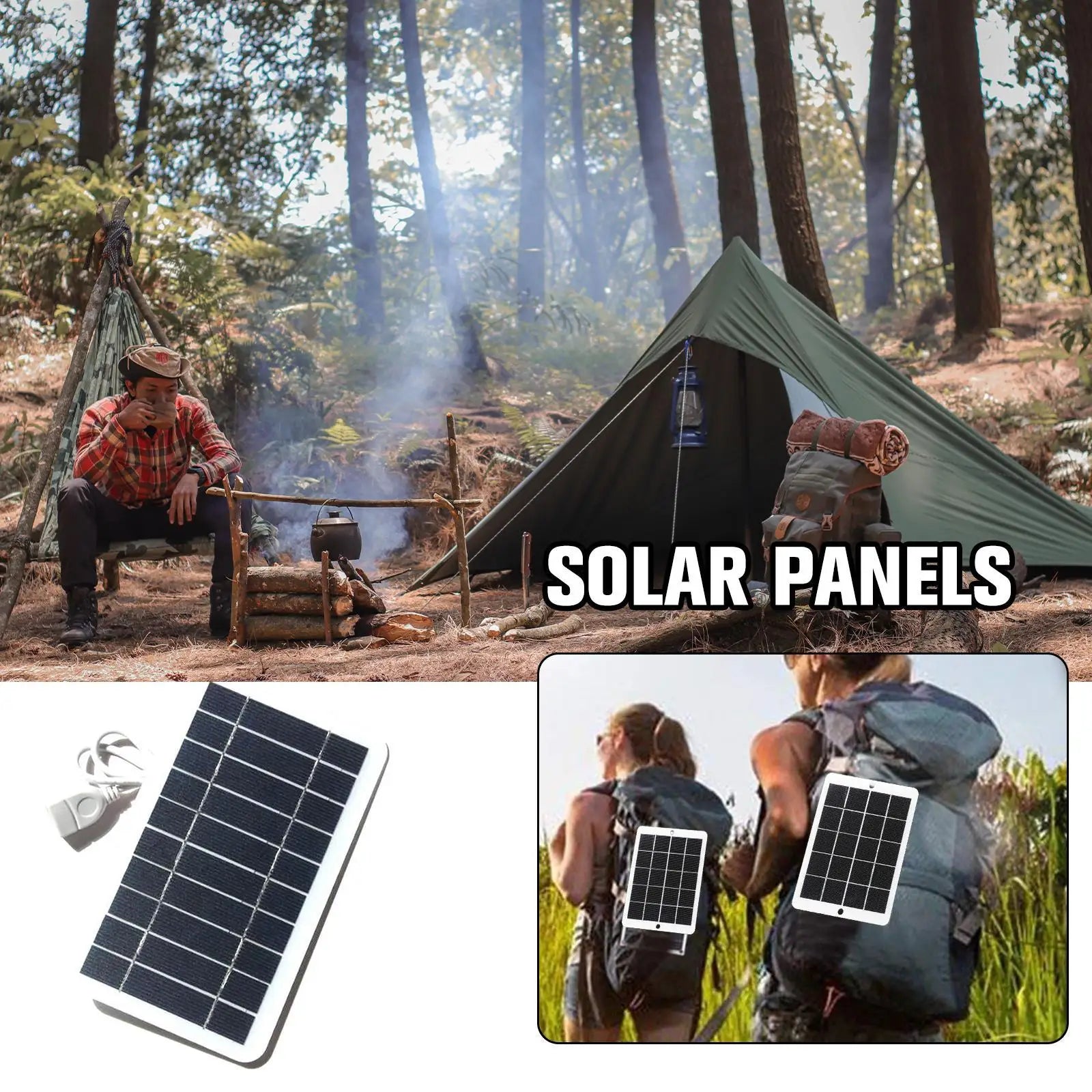 NNEOBA 2W Portable Solar Panel Charger - 5V USB Output Compact